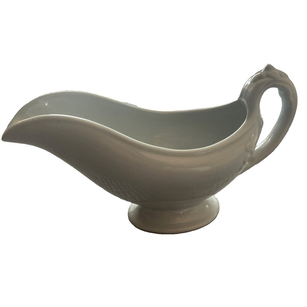 Vintage Hall China White Ceramic Gravy Boat Footed Sauce Pitcher Diamond Mark